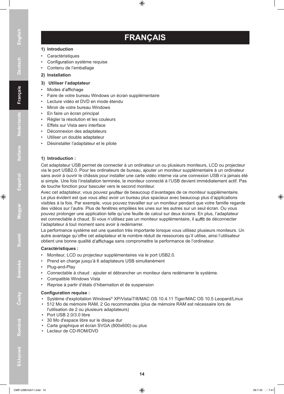 Français | Konig Electronic USB 2.0 to VGA/DVI adapter User Manual | Page 14 / 73