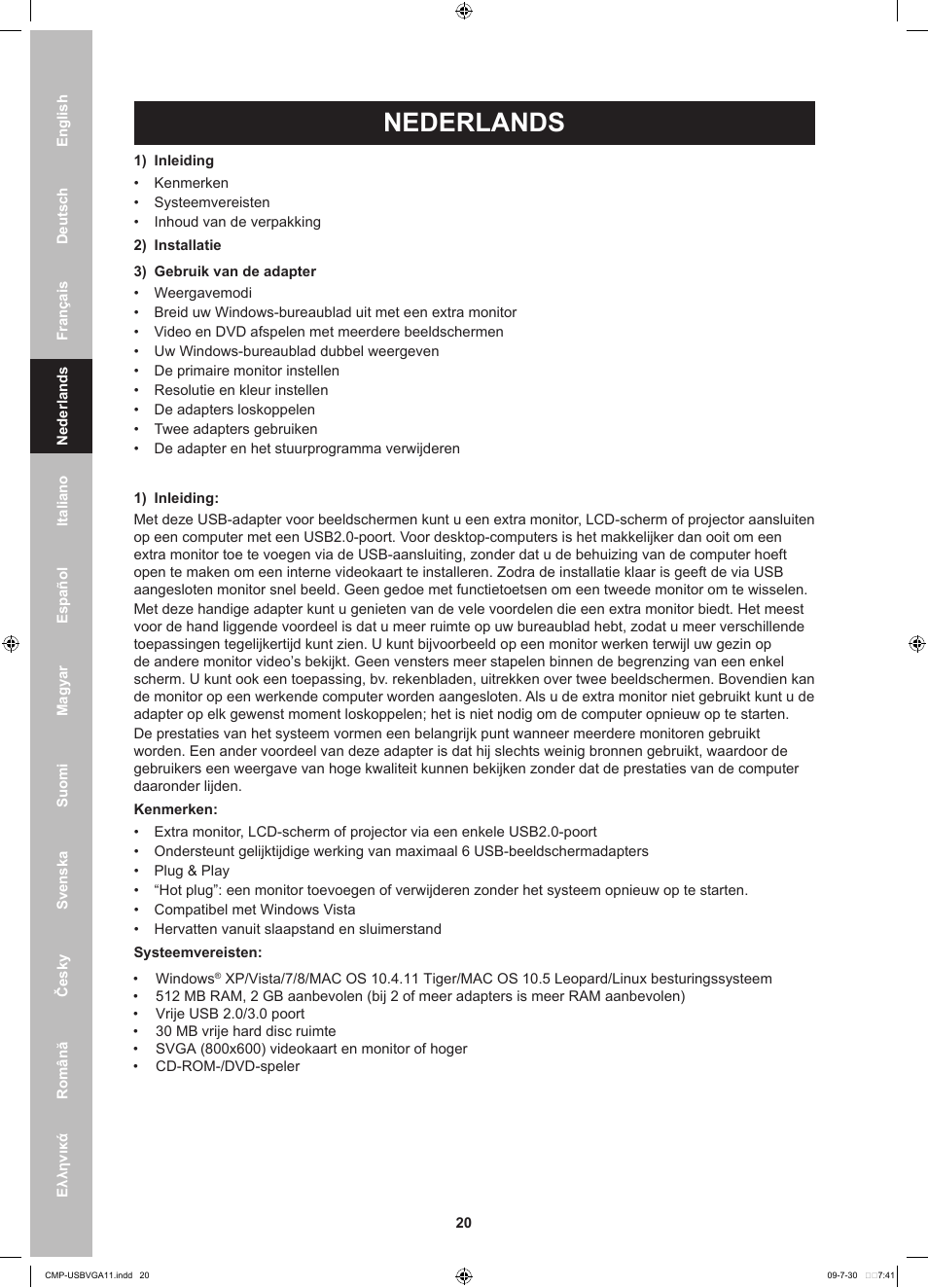 Nederlands | Konig Electronic USB 2.0 to VGA/DVI adapter User Manual | Page 20 / 73