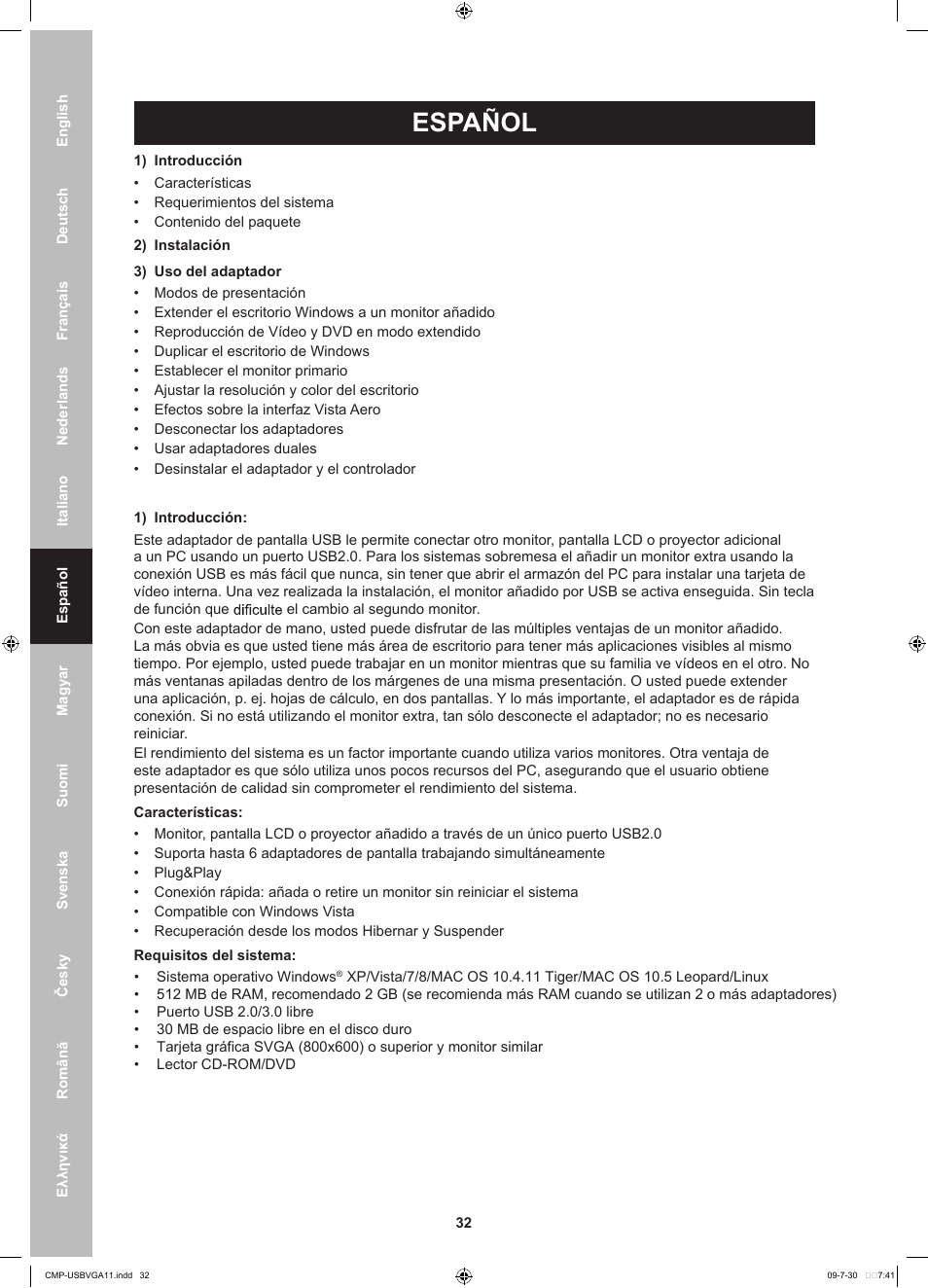 Español | Konig Electronic USB 2.0 to VGA/DVI adapter User Manual | Page 32 / 73