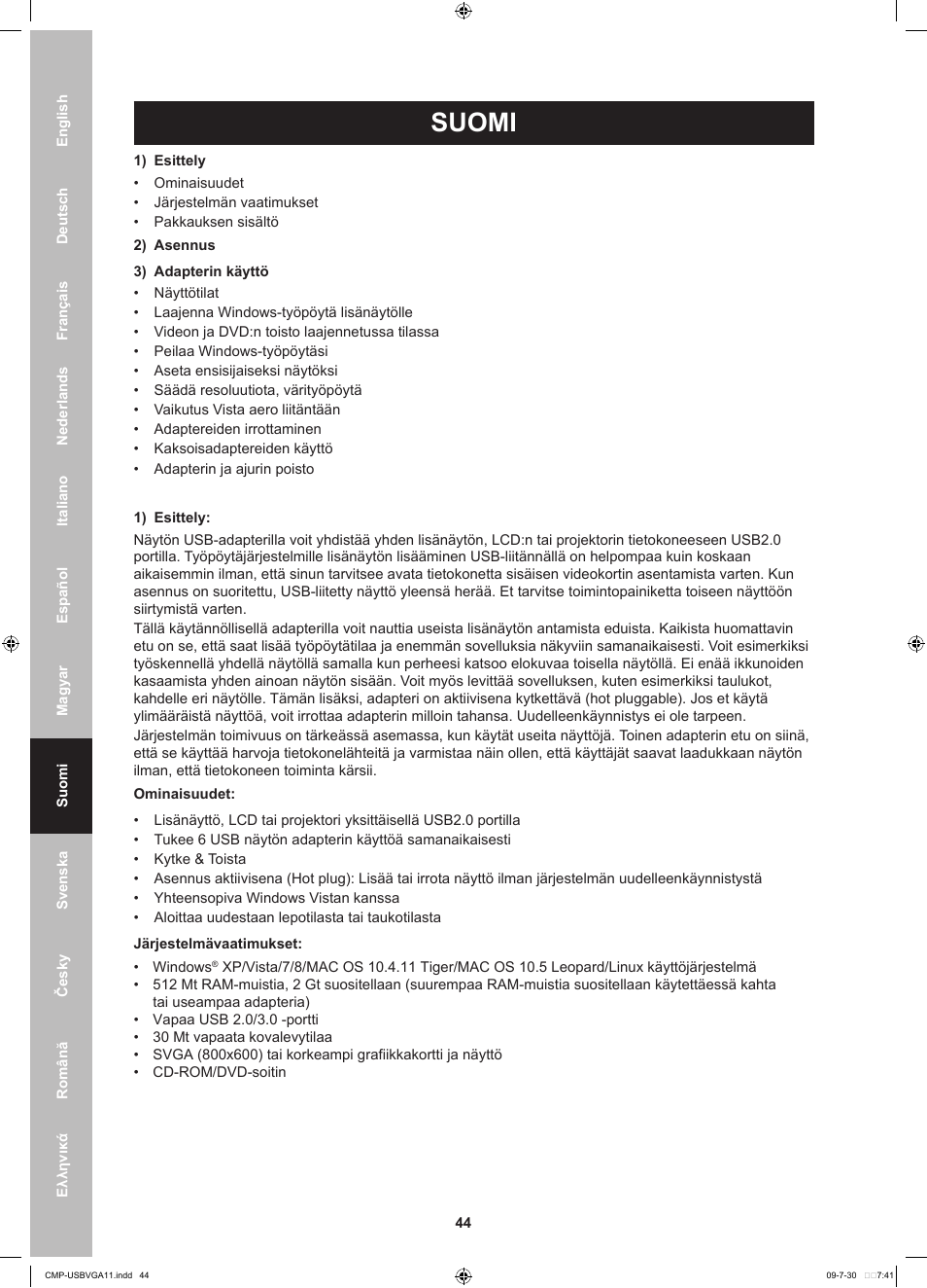 Suomi | Konig Electronic USB 2.0 to VGA/DVI adapter User Manual | Page 44 / 73