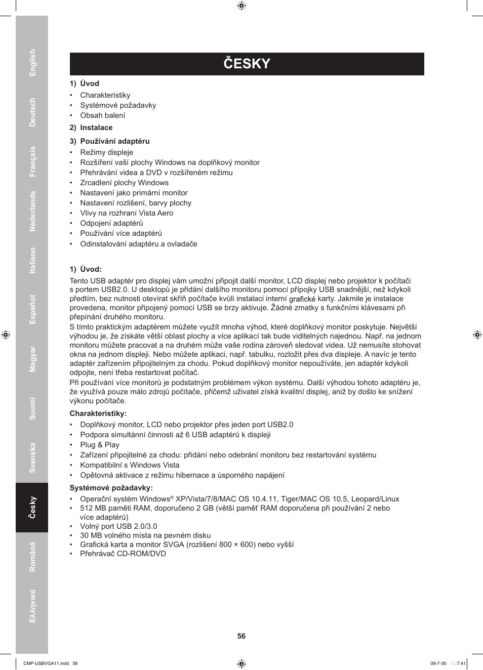Česky | Konig Electronic USB 2.0 to VGA/DVI adapter User Manual | Page 56 / 73