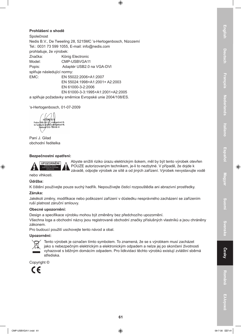 Konig Electronic USB 2.0 to VGA/DVI adapter User Manual | Page 61 / 73