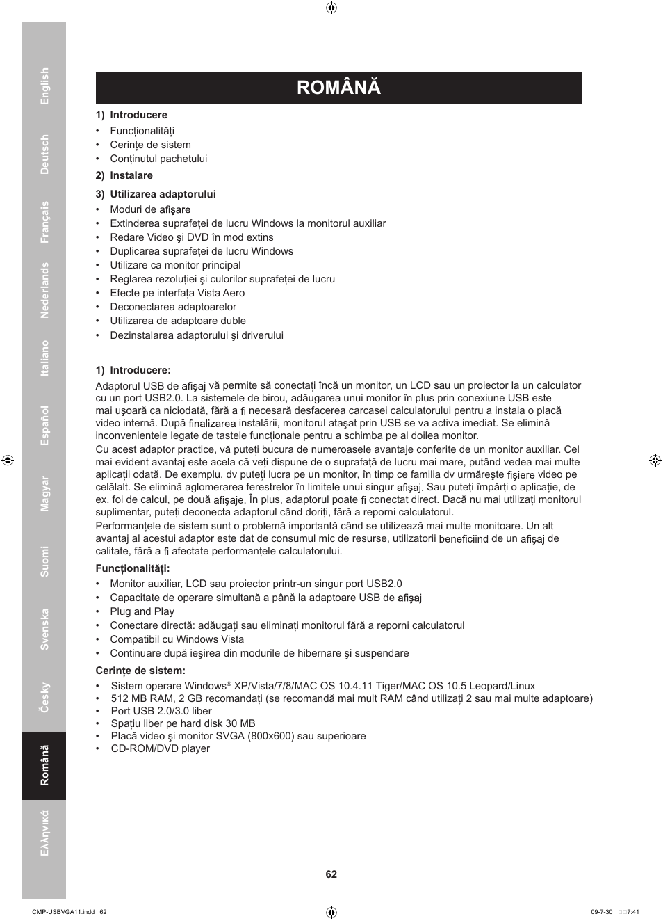 Română | Konig Electronic USB 2.0 to VGA/DVI adapter User Manual | Page 62 / 73