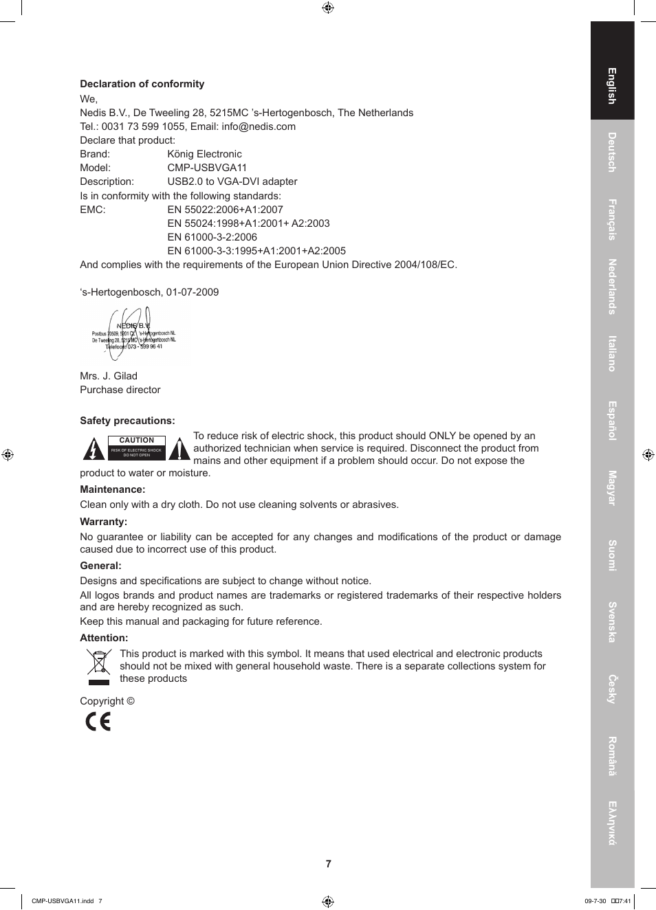 Konig Electronic USB 2.0 to VGA/DVI adapter User Manual | Page 7 / 73