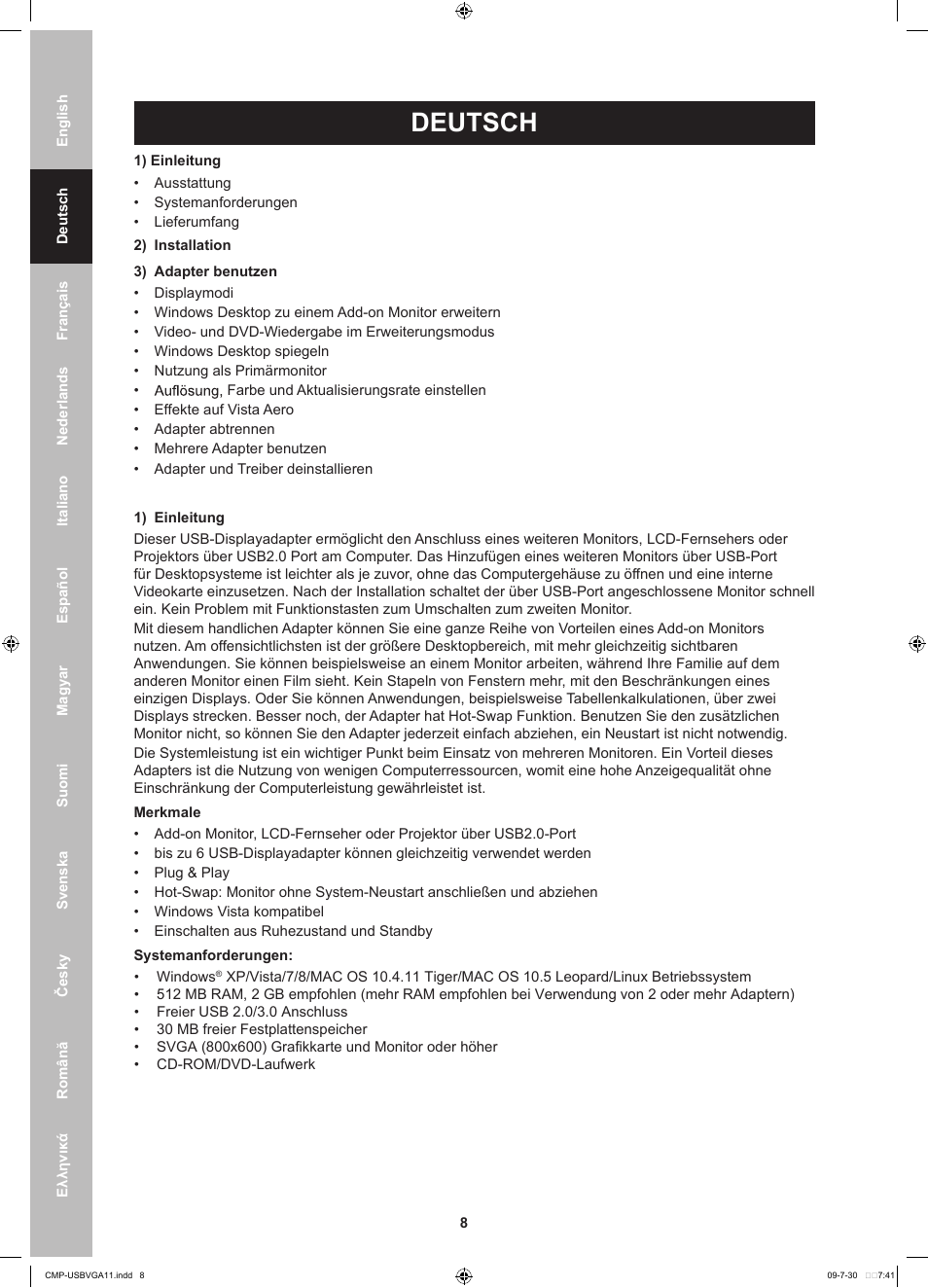 Deutsch | Konig Electronic USB 2.0 to VGA/DVI adapter User Manual | Page 8 / 73