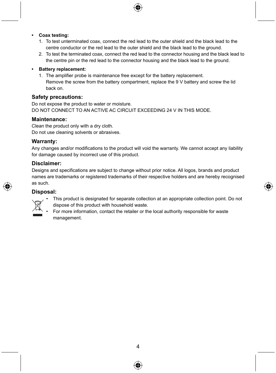 Konig Electronic Tone generator with amplifier probe User Manual | Page 4 / 49