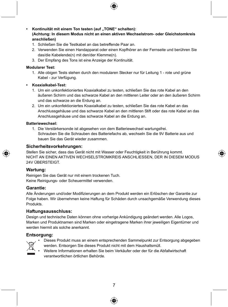 Konig Electronic Tone generator with amplifier probe User Manual | Page 7 / 49