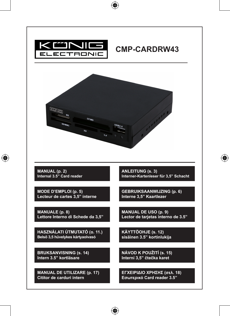 Konig Electronic 3.5" internal cardreader User Manual | 21 pages