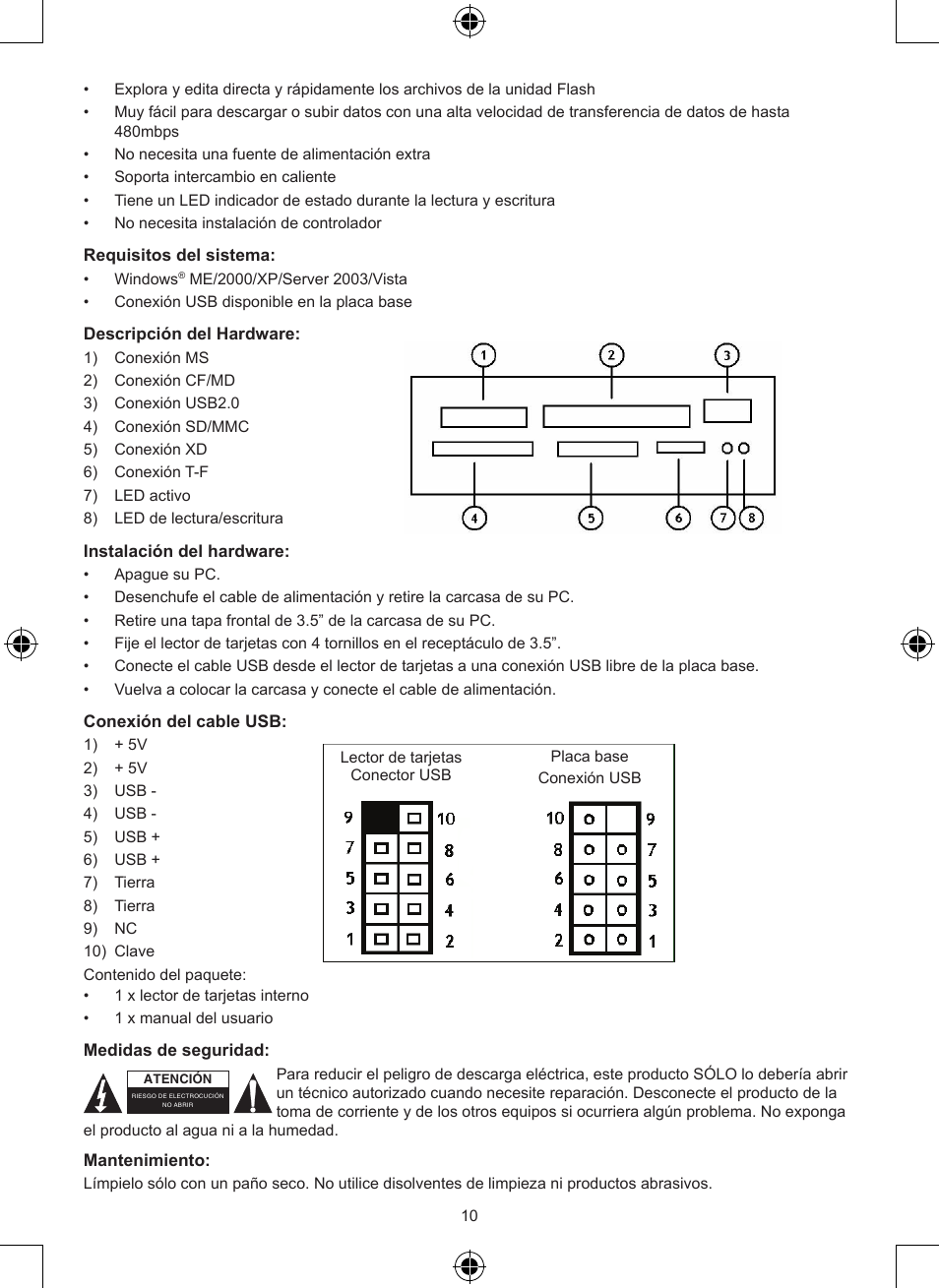 Konig Electronic 3.5" internal cardreader User Manual | Page 10 / 21