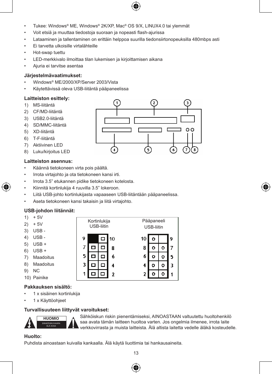 Konig Electronic 3.5" internal cardreader User Manual | Page 13 / 21