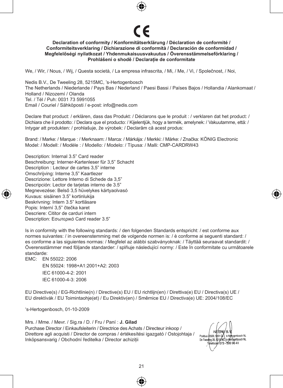Konig Electronic 3.5" internal cardreader User Manual | Page 21 / 21