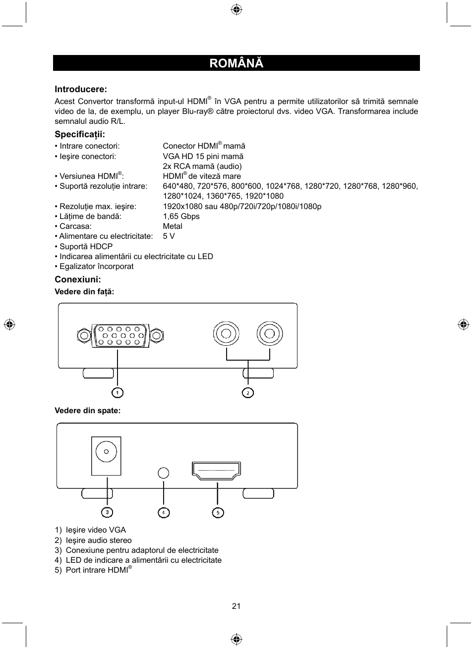 Română | Konig Electronic HDMI - VGA converter User Manual | Page 21 / 30