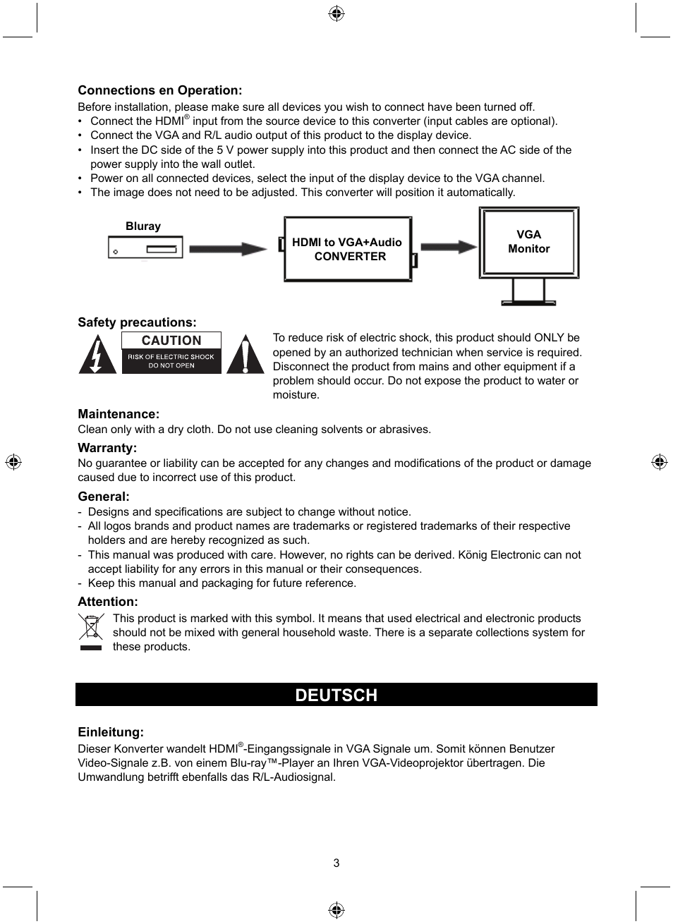 Deutsch | Konig Electronic HDMI - VGA converter User Manual | Page 3 / 30