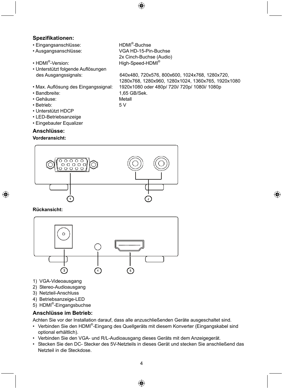 Konig Electronic HDMI - VGA converter User Manual | Page 4 / 30