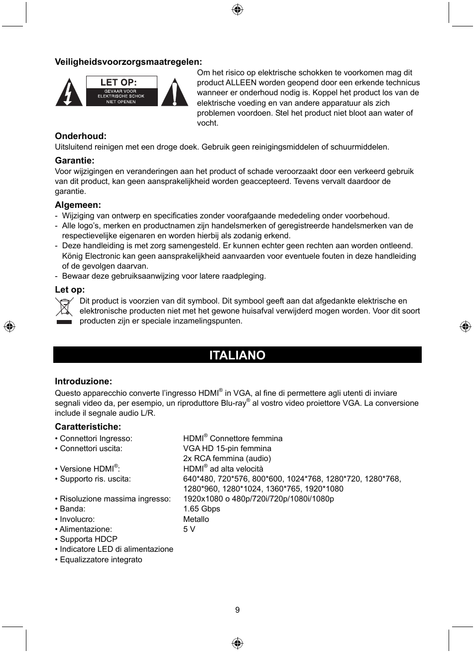 Italiano | Konig Electronic HDMI - VGA converter User Manual | Page 9 / 30