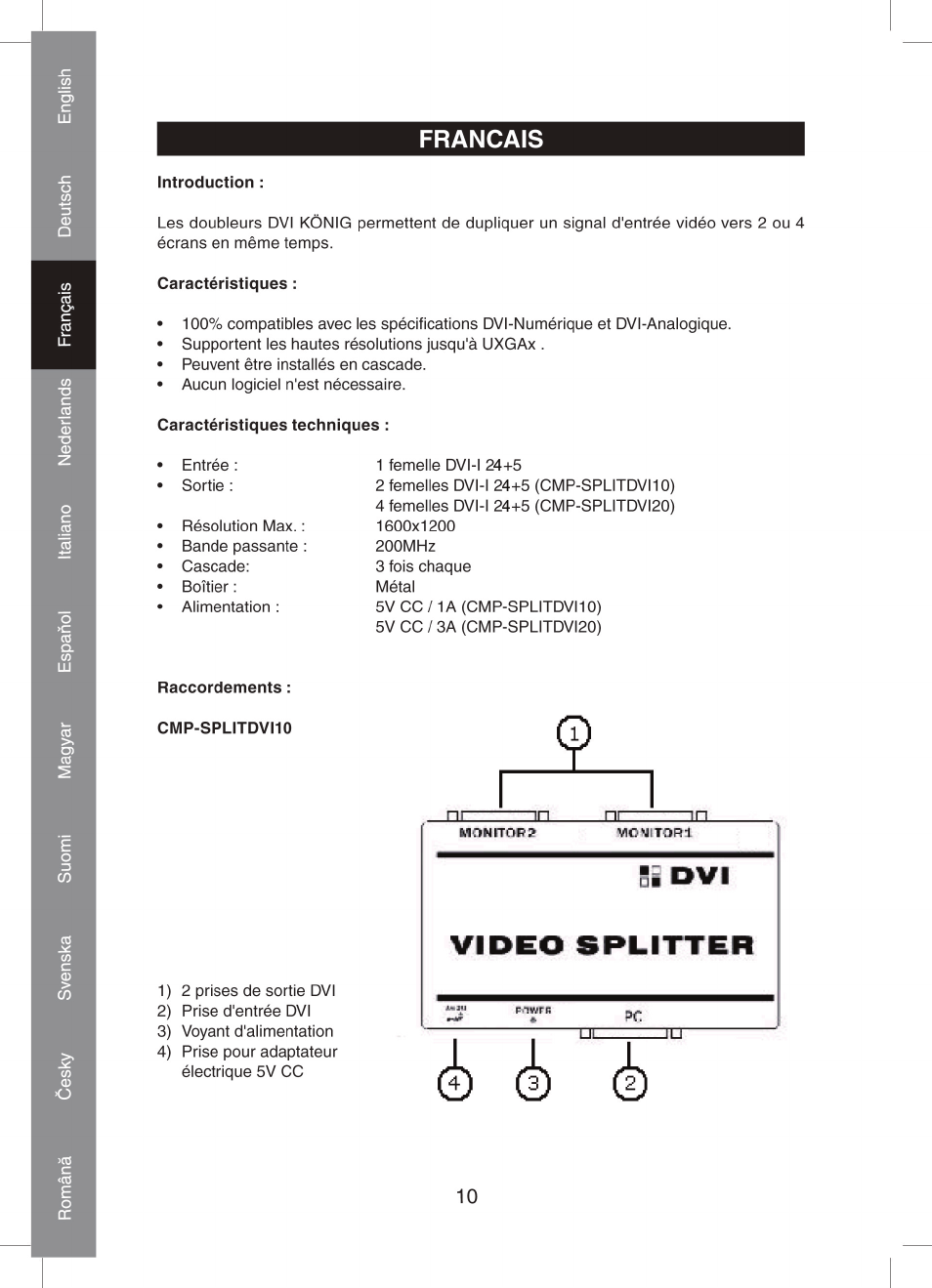 Konig Electronic 2 port dvi splitter User Manual | Page 10 / 48