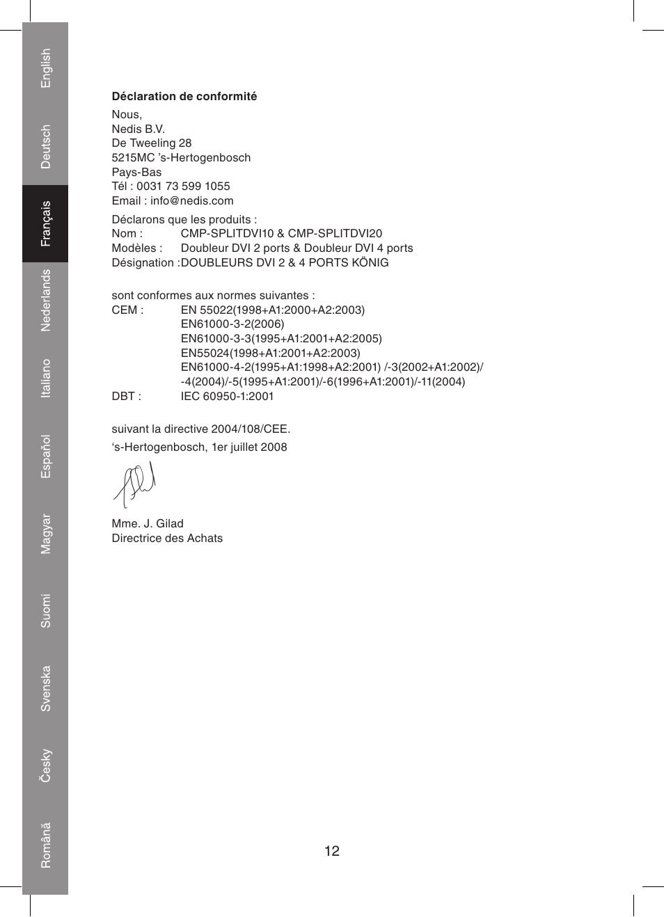 Konig Electronic 2 port dvi splitter User Manual | Page 12 / 48