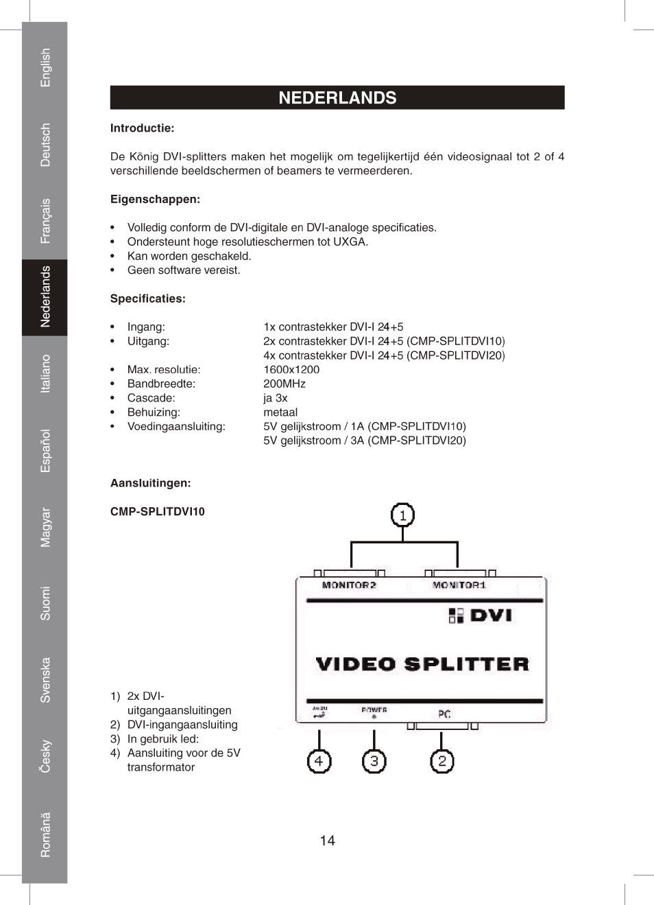 Konig Electronic 2 port dvi splitter User Manual | Page 14 / 48