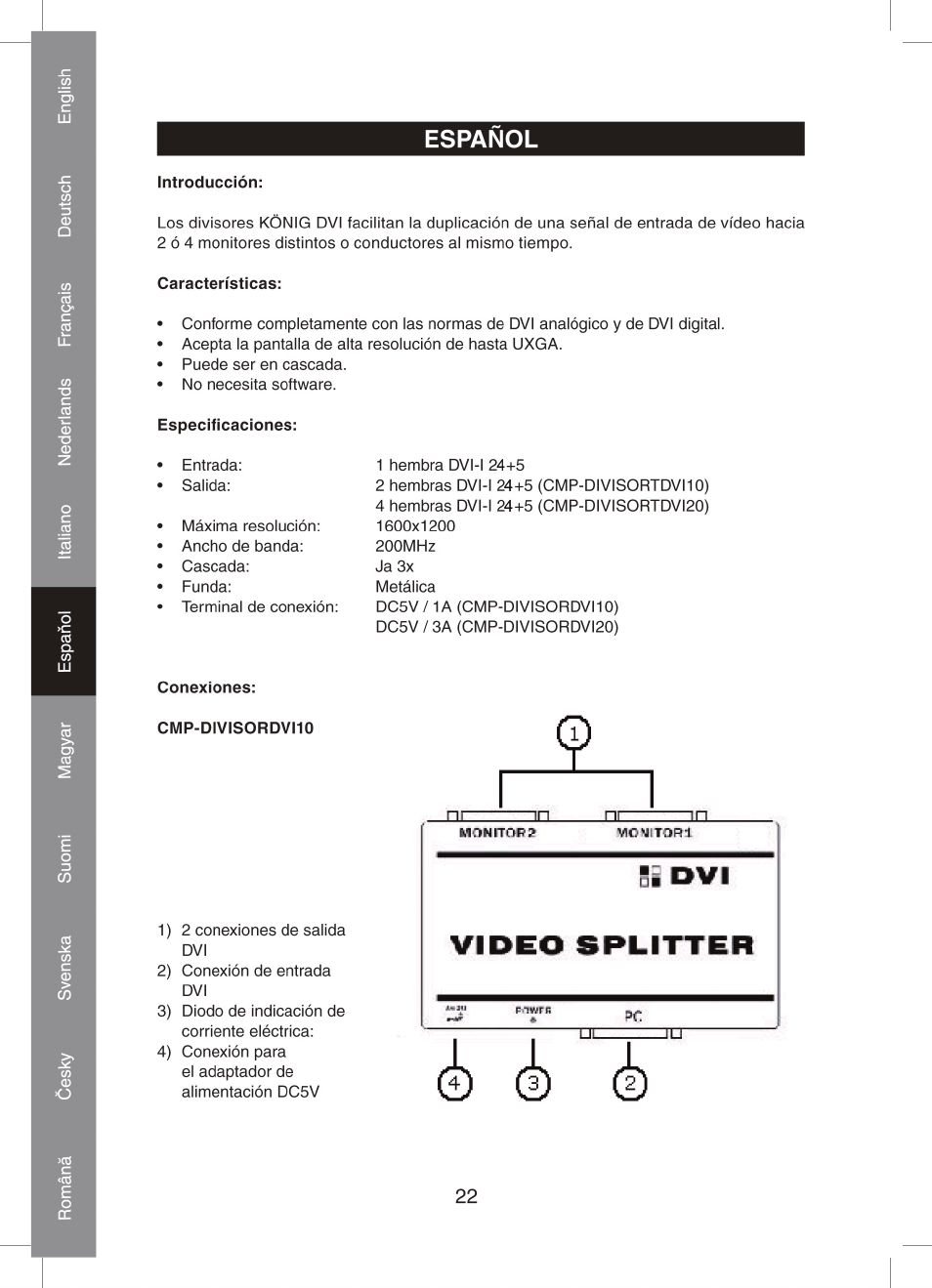 Konig Electronic 2 port dvi splitter User Manual | Page 22 / 48