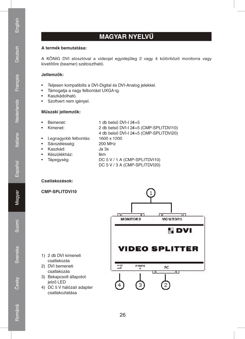Konig Electronic 2 port dvi splitter User Manual | Page 26 / 48