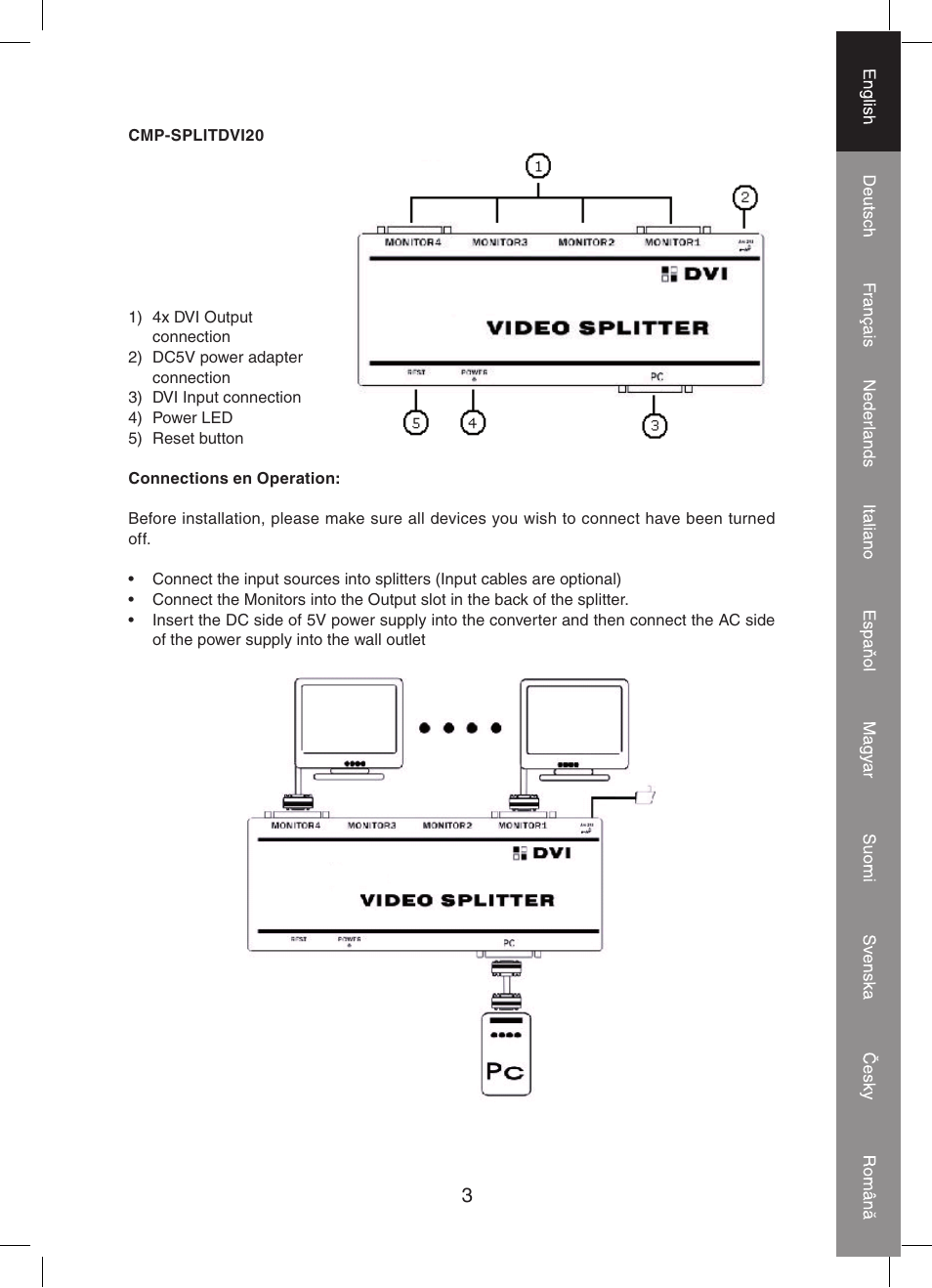 Konig Electronic 2 port dvi splitter User Manual | Page 3 / 48