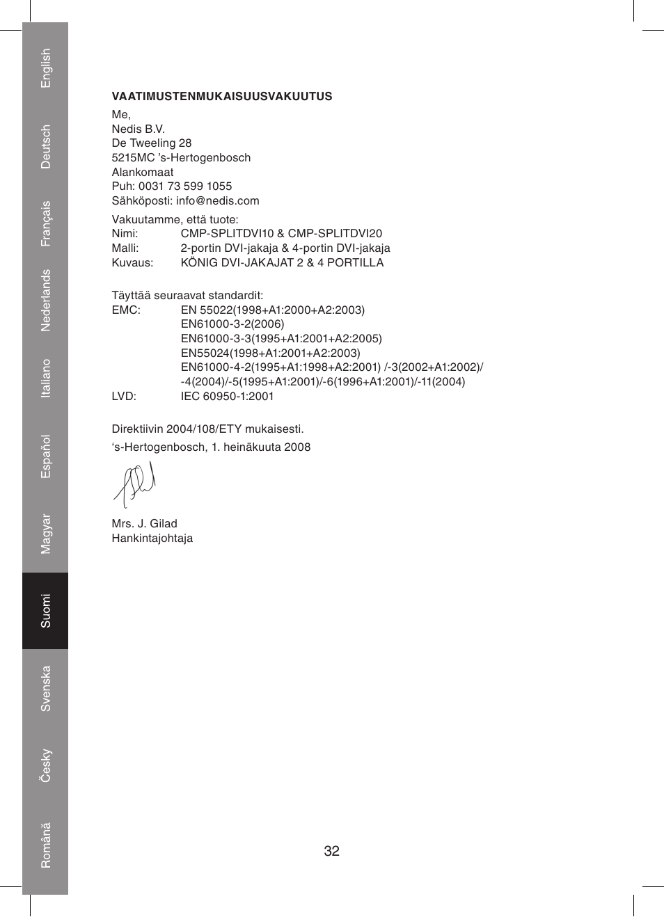 Konig Electronic 2 port dvi splitter User Manual | Page 32 / 48