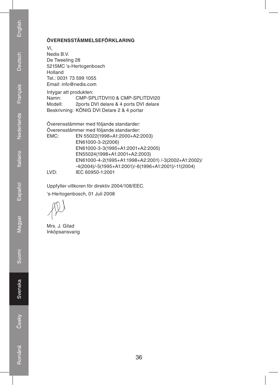 Konig Electronic 2 port dvi splitter User Manual | Page 36 / 48