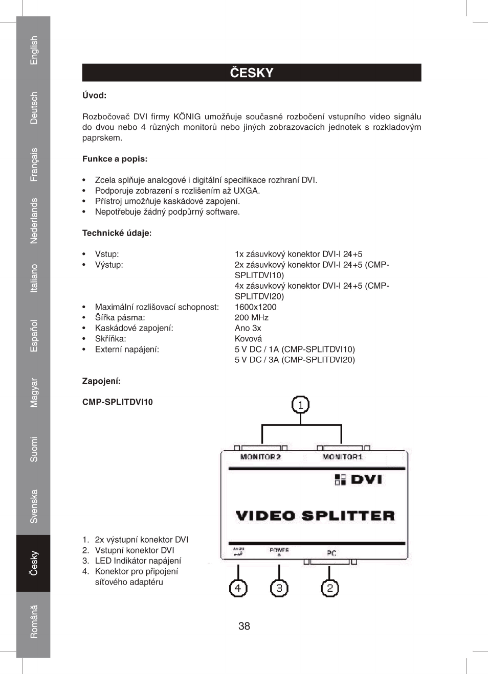 Konig Electronic 2 port dvi splitter User Manual | Page 38 / 48