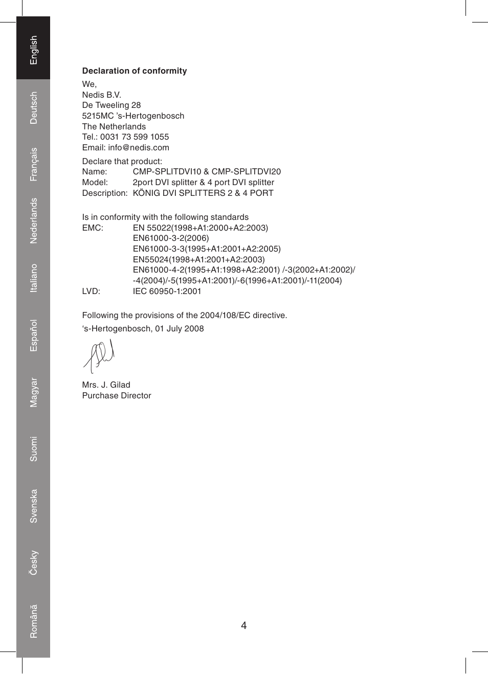 Konig Electronic 2 port dvi splitter User Manual | Page 4 / 48