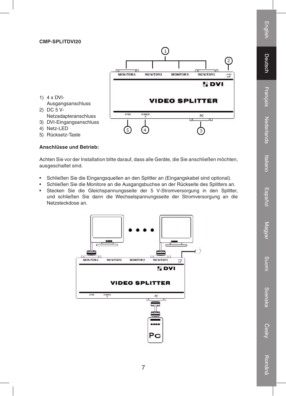 Konig Electronic 2 port dvi splitter User Manual | Page 7 / 48