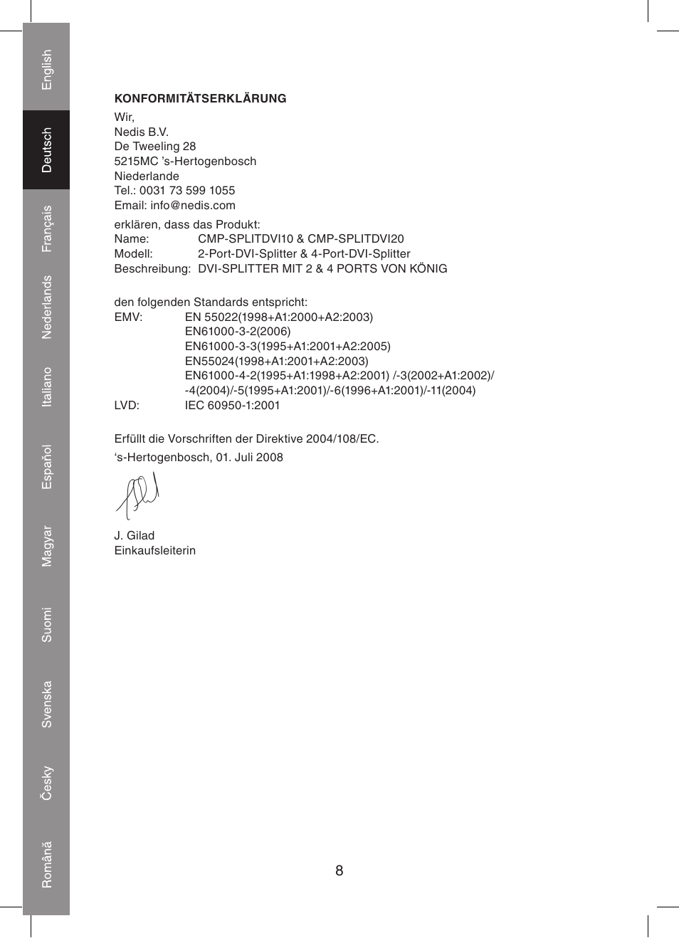 Konig Electronic 2 port dvi splitter User Manual | Page 8 / 48