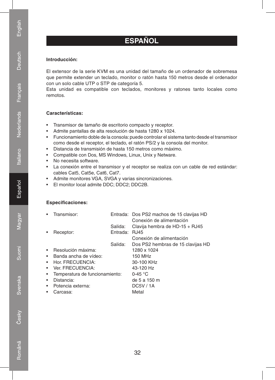 Español | Konig Electronic KVM-extender by utp User Manual | Page 32 / 68