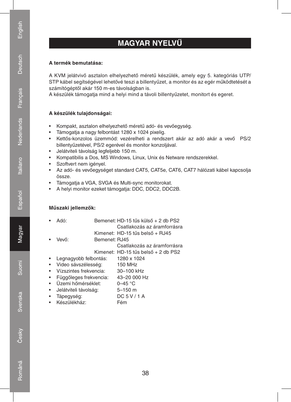 Magyar nyelvű | Konig Electronic KVM-extender by utp User Manual | Page 38 / 68