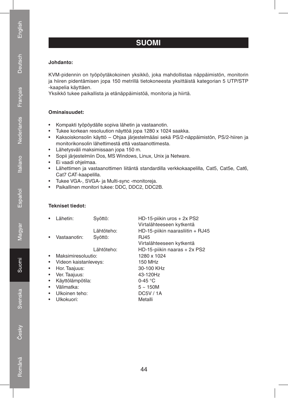 Suomi | Konig Electronic KVM-extender by utp User Manual | Page 44 / 68