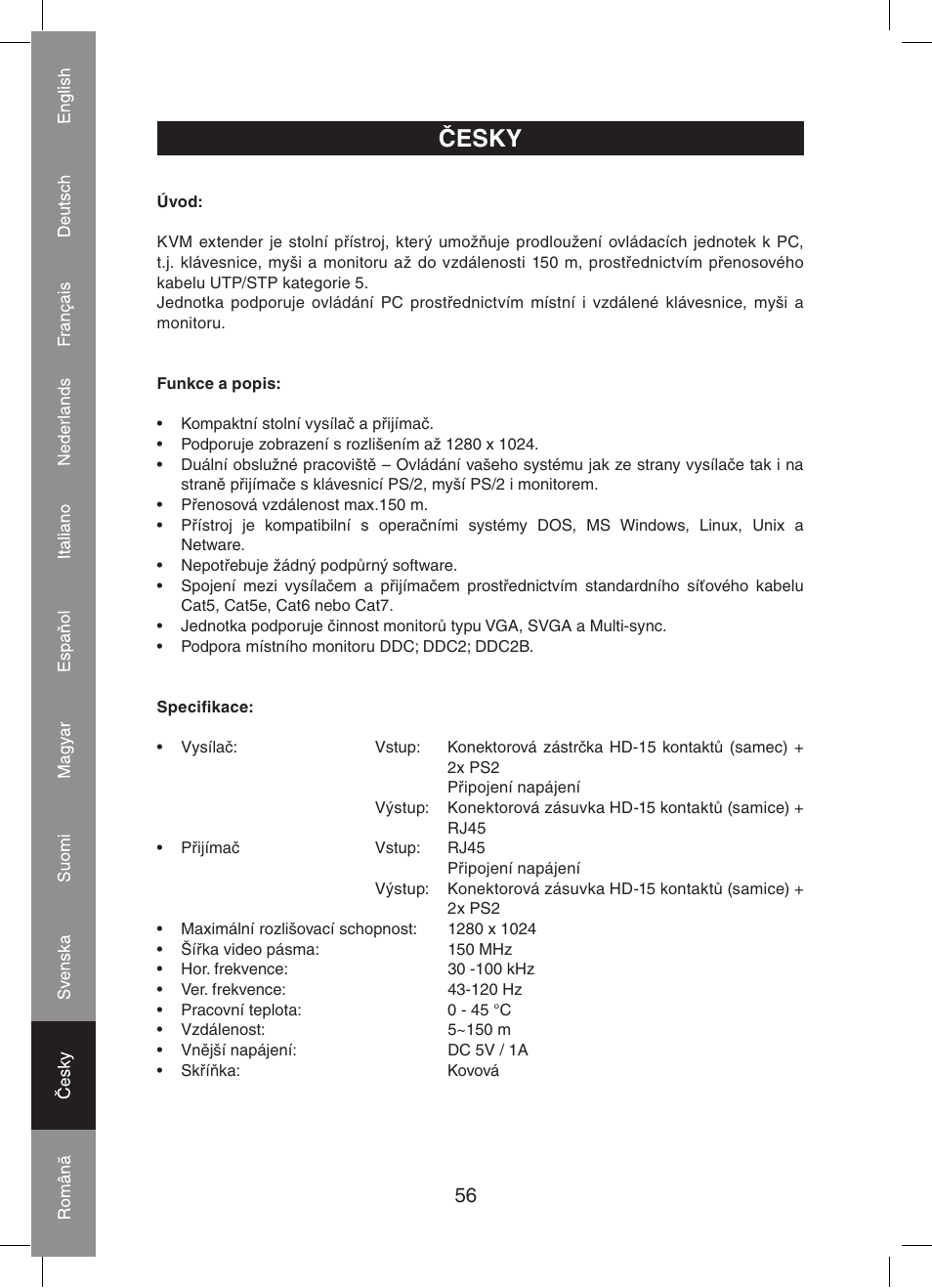 Česky | Konig Electronic KVM-extender by utp User Manual | Page 56 / 68