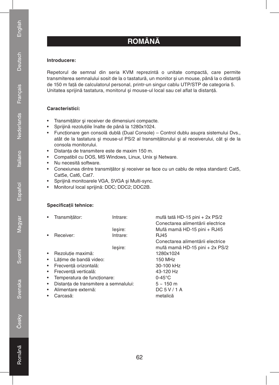 Română | Konig Electronic KVM-extender by utp User Manual | Page 62 / 68