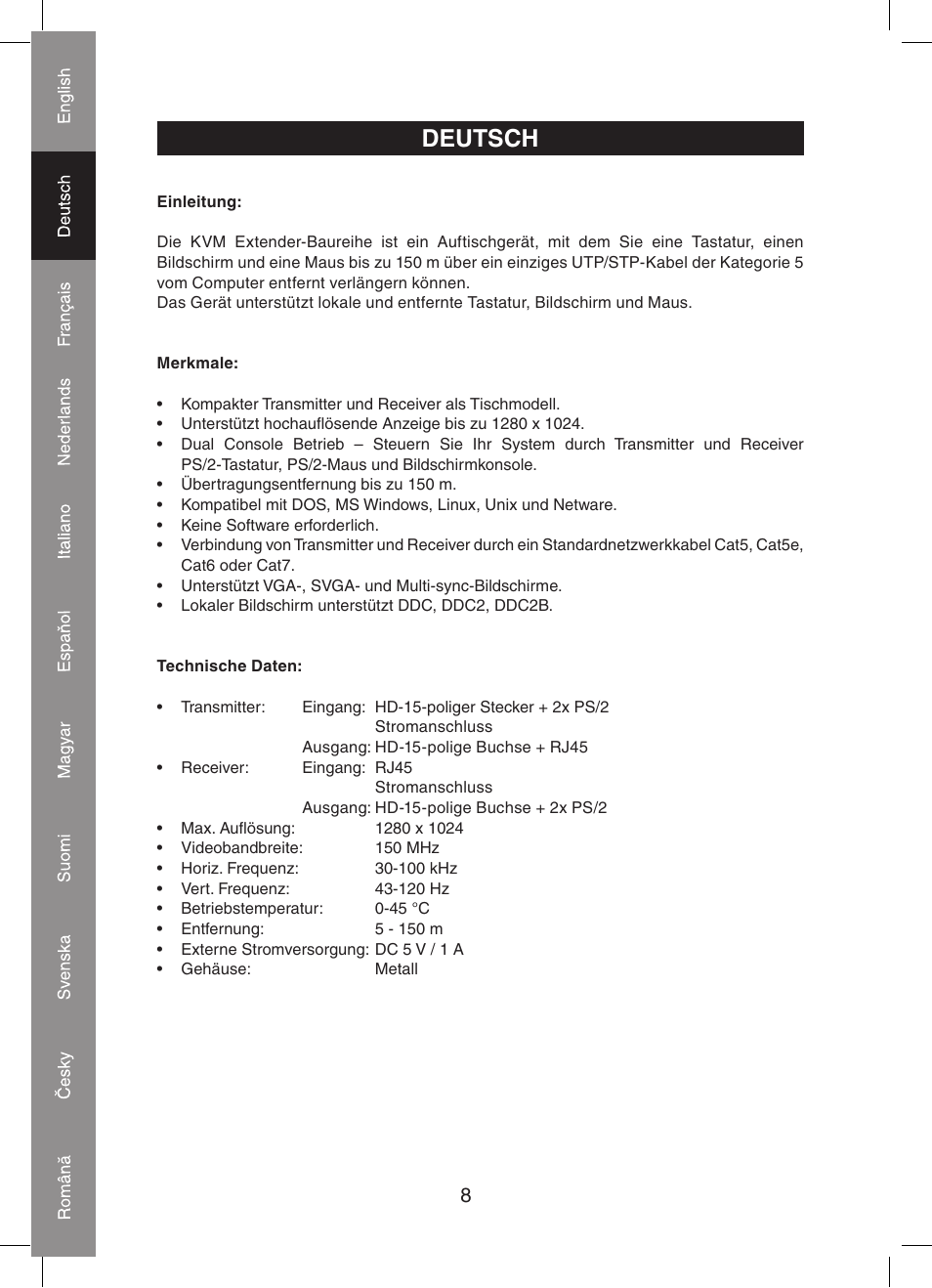 Deutsch | Konig Electronic KVM-extender by utp User Manual | Page 8 / 68