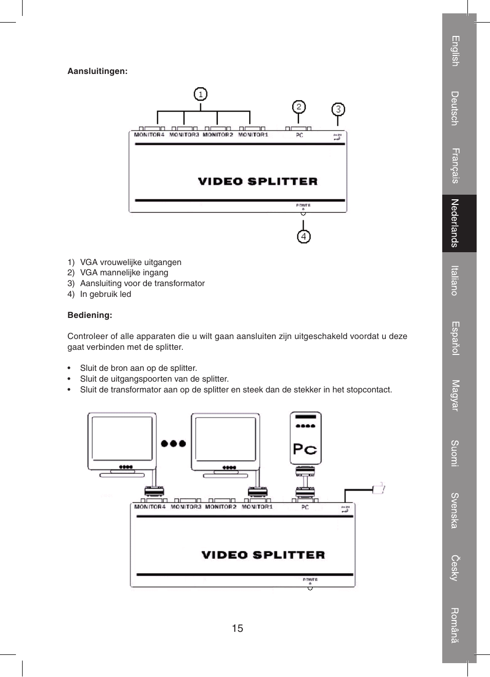 Konig Electronic 2 port professional VGA splitter User Manual | Page 15 / 48