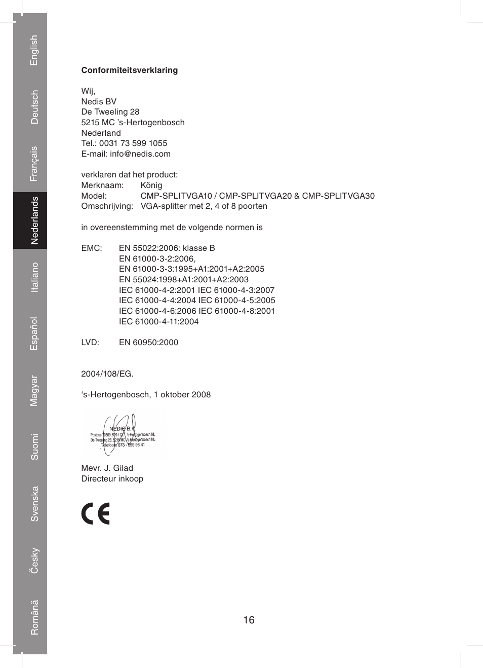 Konig Electronic 2 port professional VGA splitter User Manual | Page 16 / 48