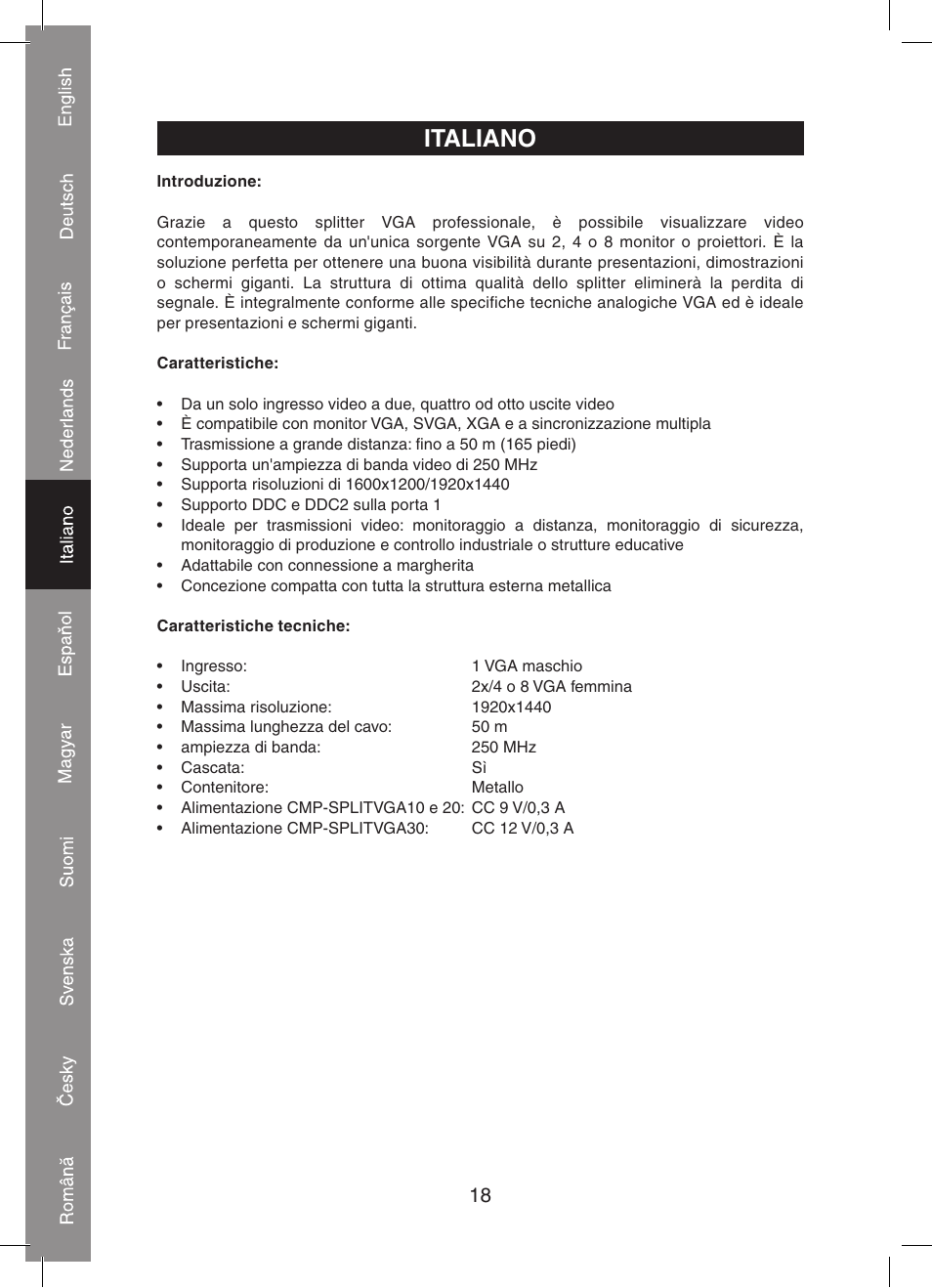 Italiano | Konig Electronic 2 port professional VGA splitter User Manual | Page 18 / 48