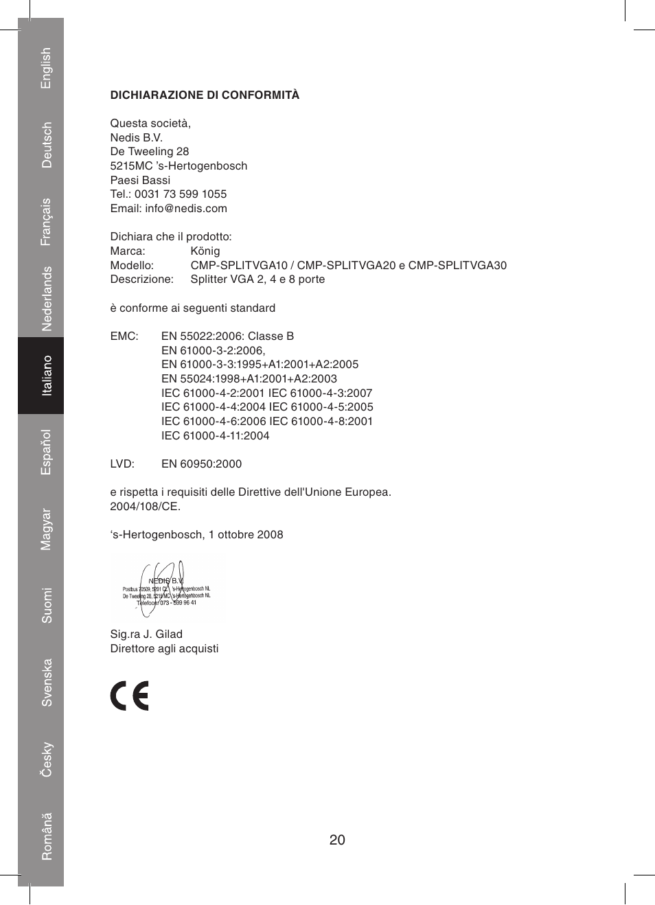 Konig Electronic 2 port professional VGA splitter User Manual | Page 20 / 48