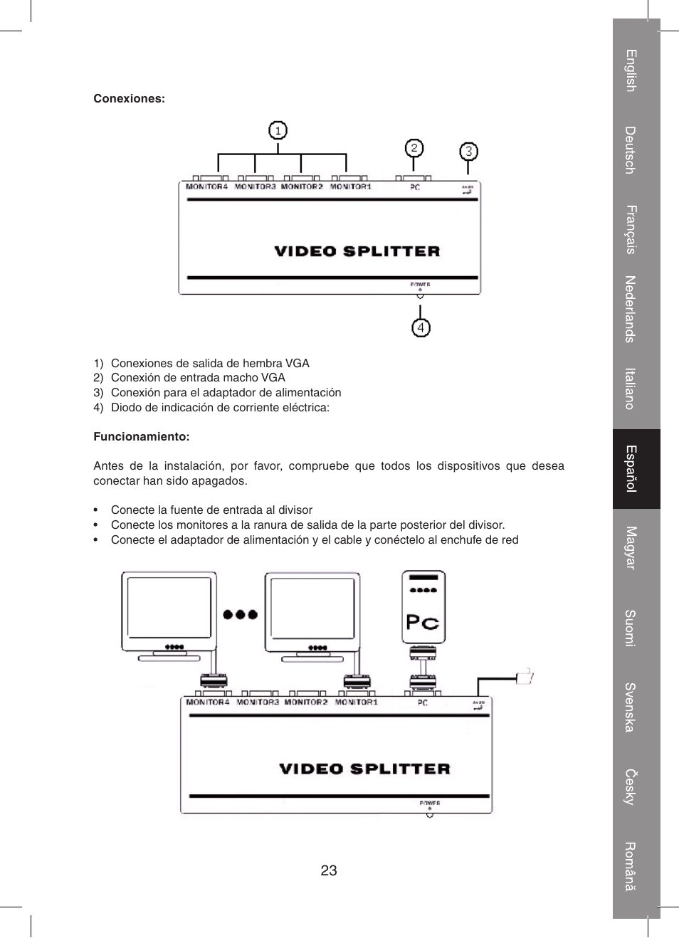 Konig Electronic 2 port professional VGA splitter User Manual | Page 23 / 48