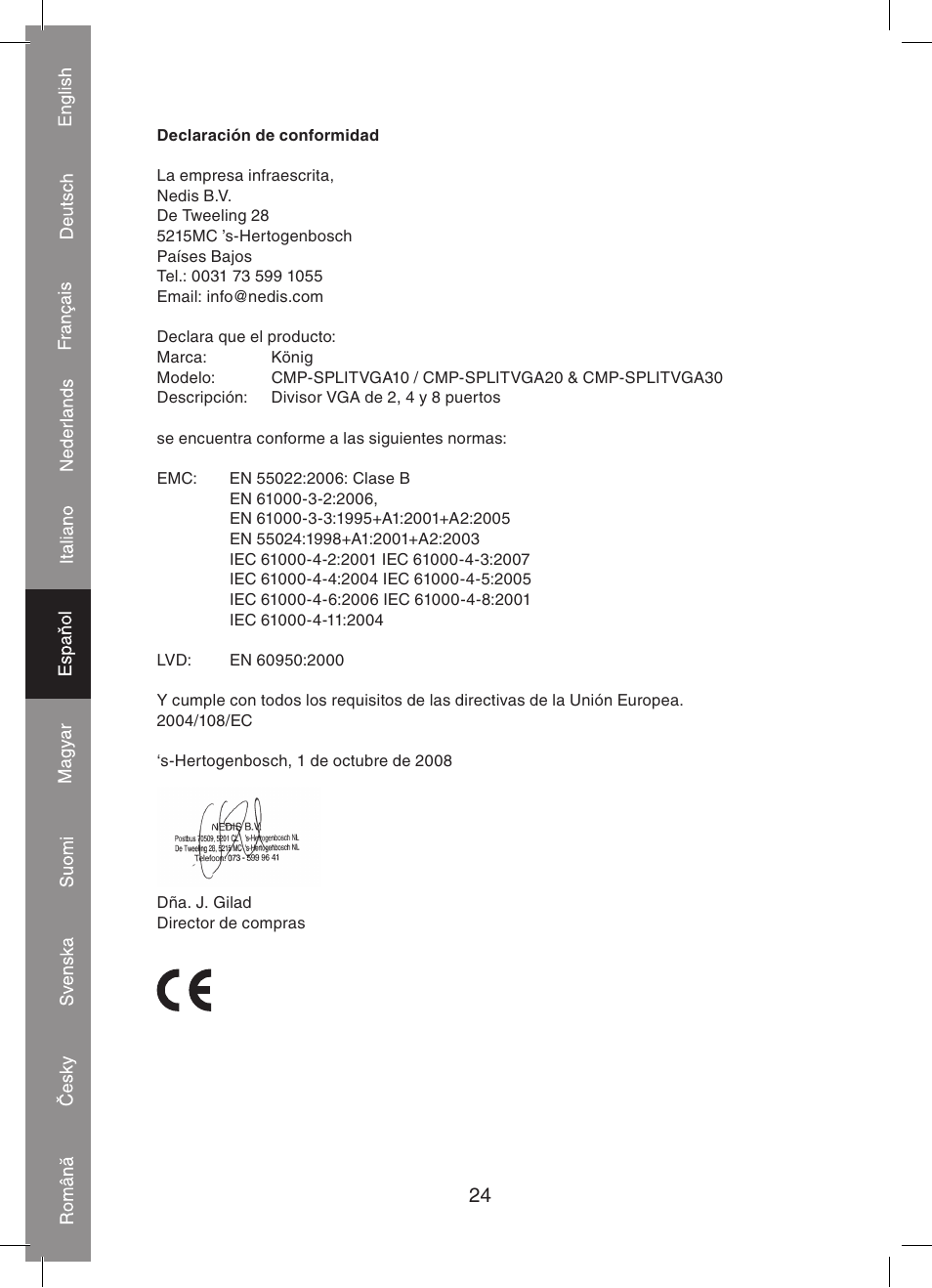 Konig Electronic 2 port professional VGA splitter User Manual | Page 24 / 48