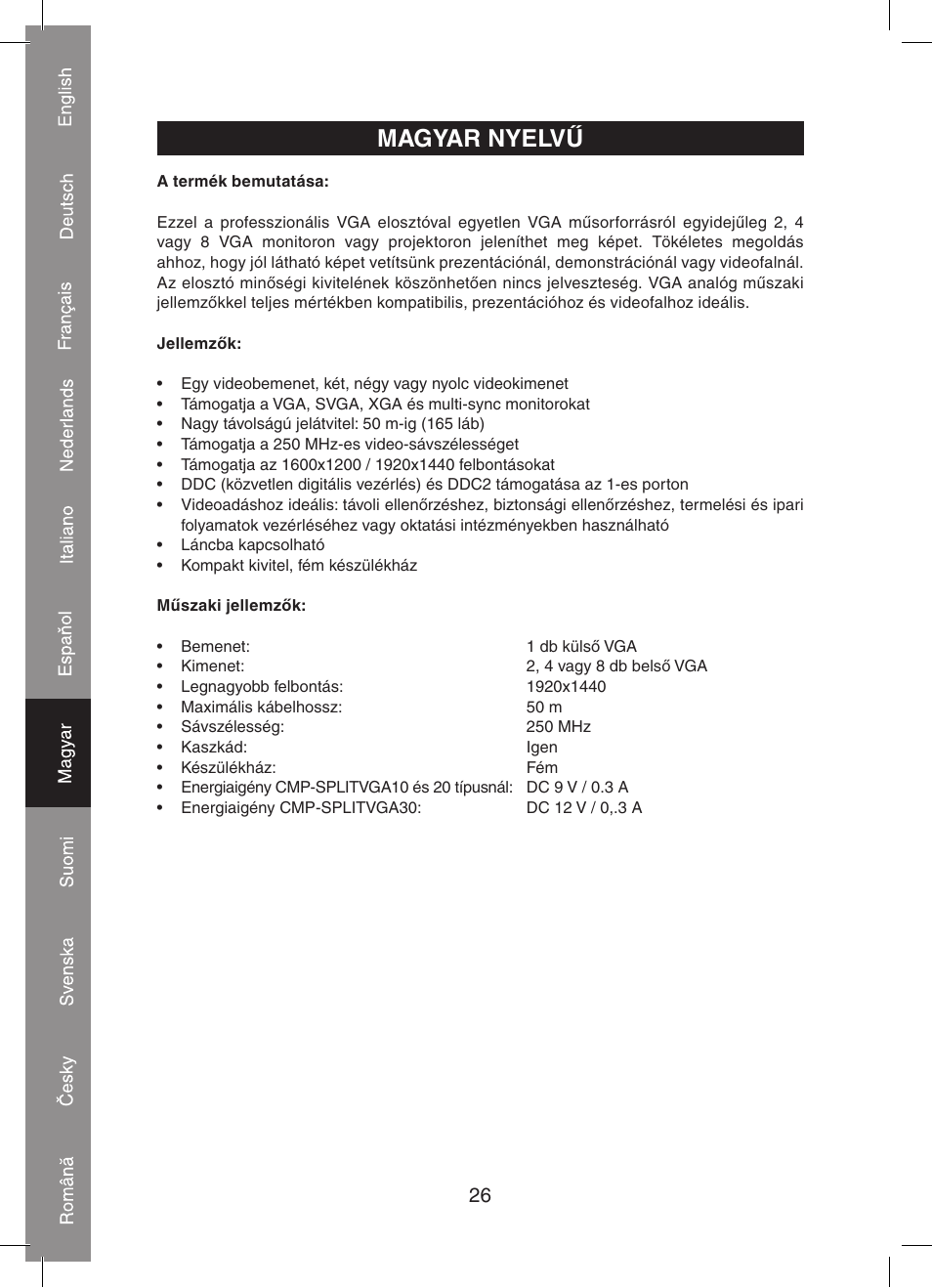 Magyar nyelvű | Konig Electronic 2 port professional VGA splitter User Manual | Page 26 / 48