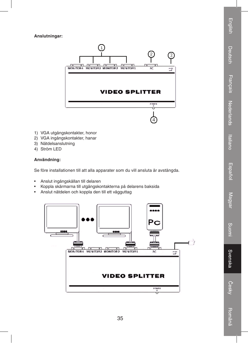 Konig Electronic 2 port professional VGA splitter User Manual | Page 35 / 48