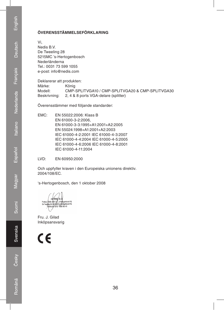 Konig Electronic 2 port professional VGA splitter User Manual | Page 36 / 48