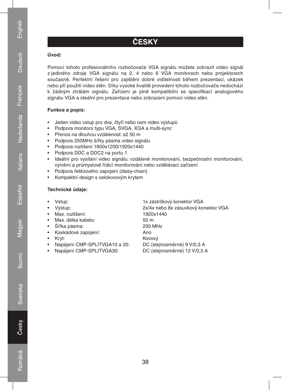 Česky | Konig Electronic 2 port professional VGA splitter User Manual | Page 38 / 48