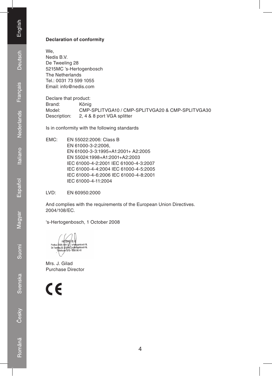 Konig Electronic 2 port professional VGA splitter User Manual | Page 4 / 48