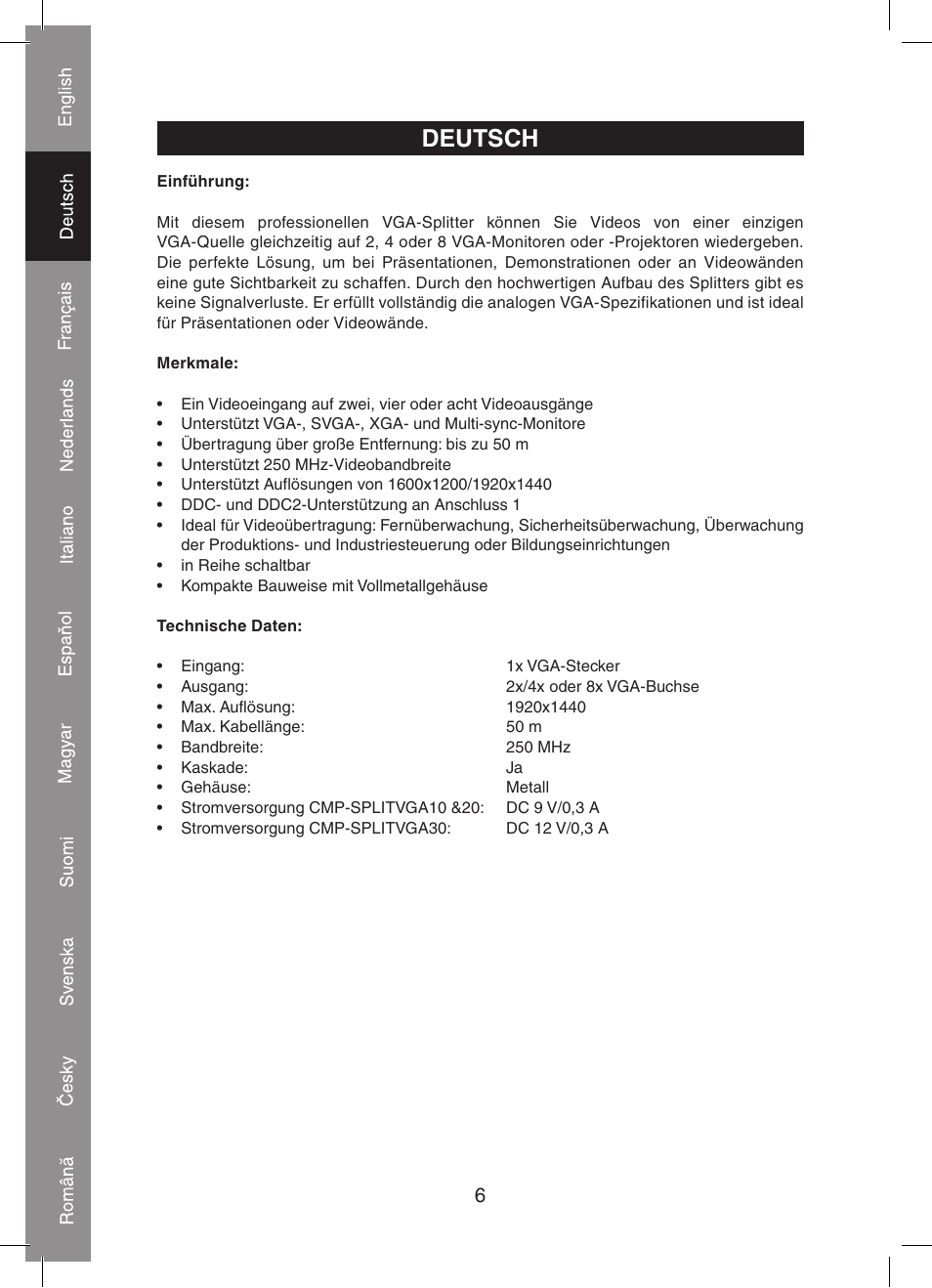 Deutsch | Konig Electronic 2 port professional VGA splitter User Manual | Page 6 / 48