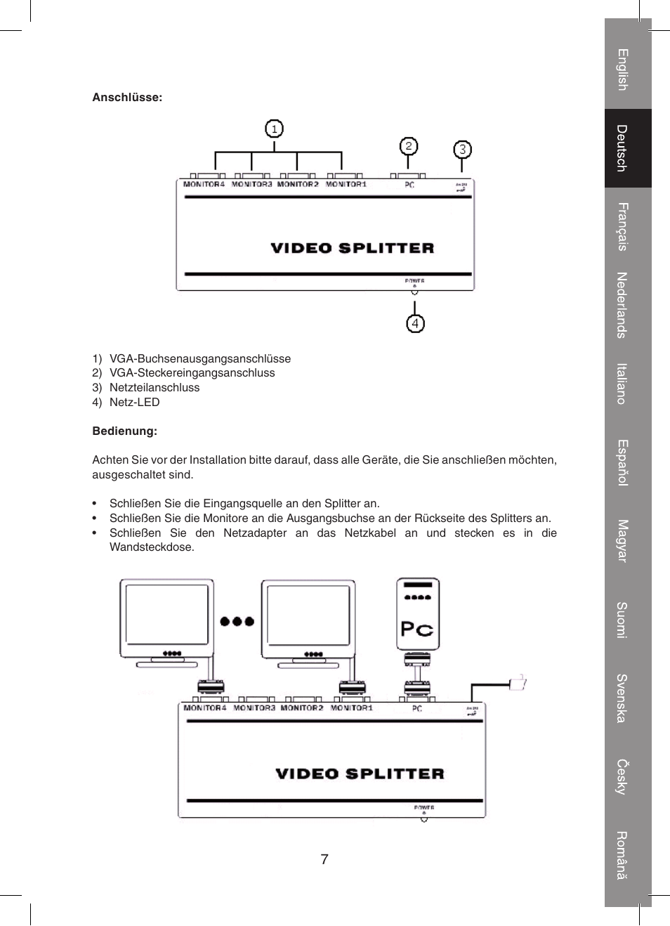 Konig Electronic 2 port professional VGA splitter User Manual | Page 7 / 48